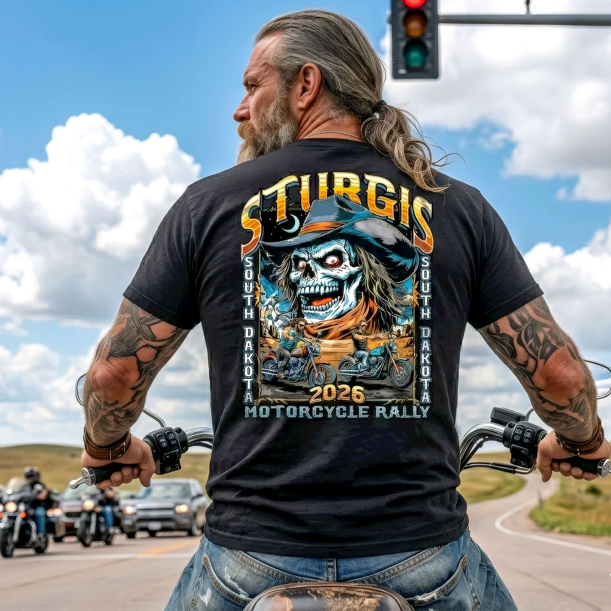 2026 Sturgis Motorcycle Rally Cowboy Skull Mens Black T-Shirt SPB1214