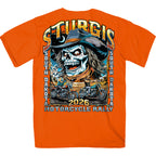 2026 Sturgis Motorcycle Rally Cowboy Skull Mens Orange T-Shirt SPB1215