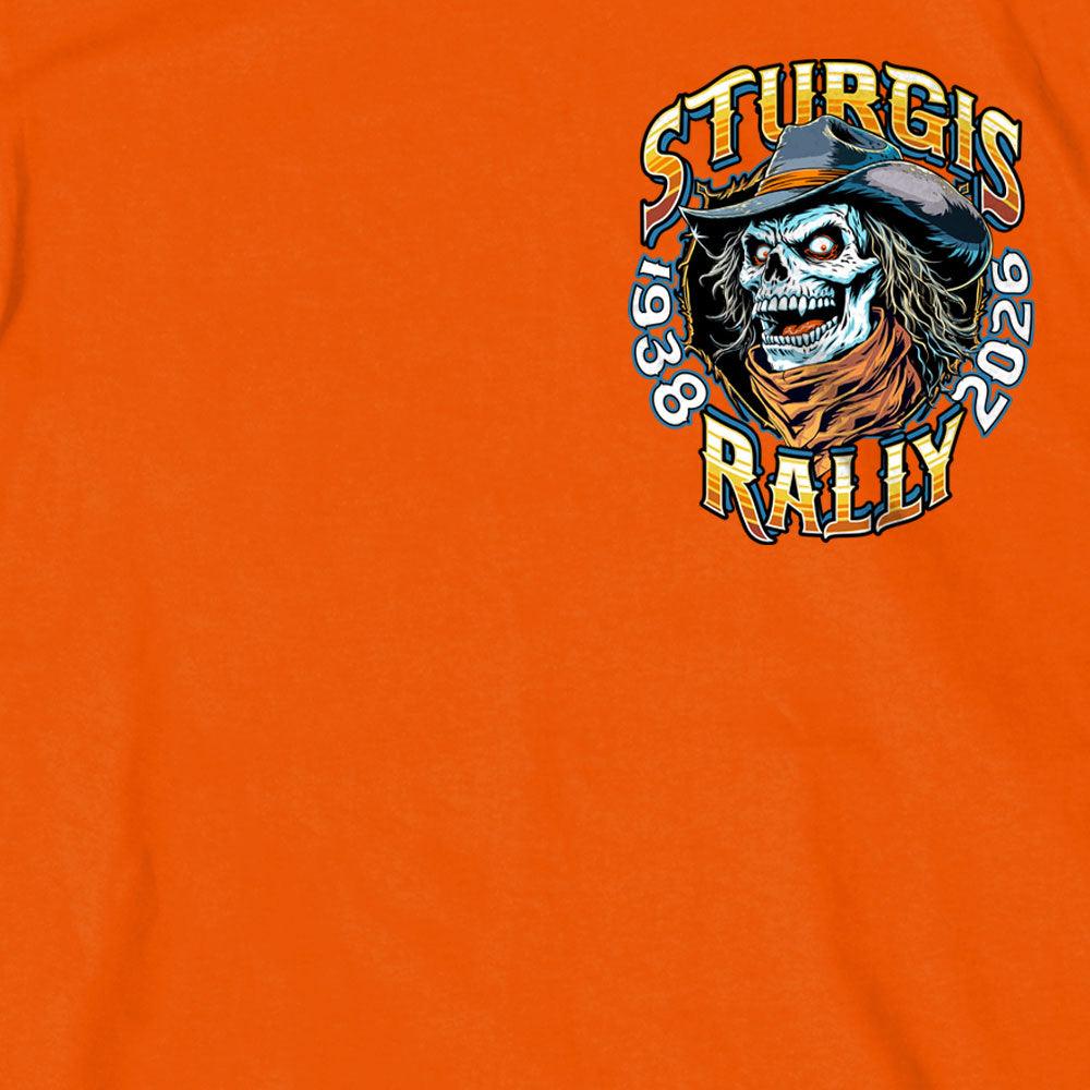 2026 Sturgis Motorcycle Rally Cowboy Skull Mens Orange T-Shirt SPB1215
