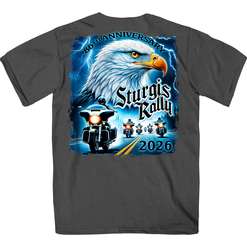 2026 Sturgis Motorcycle Rally Eagle Storm Mens Charcoal T-Shirt SBP1217