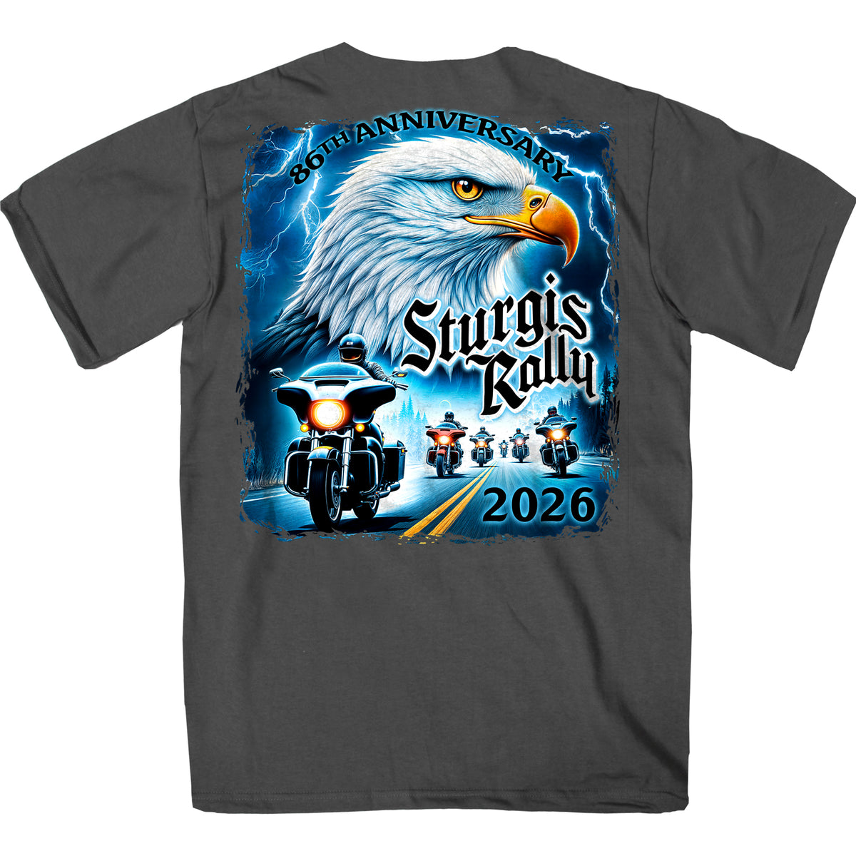2026 Sturgis Motorcycle Rally Eagle Storm Mens Charcoal T-Shirt SBP1217