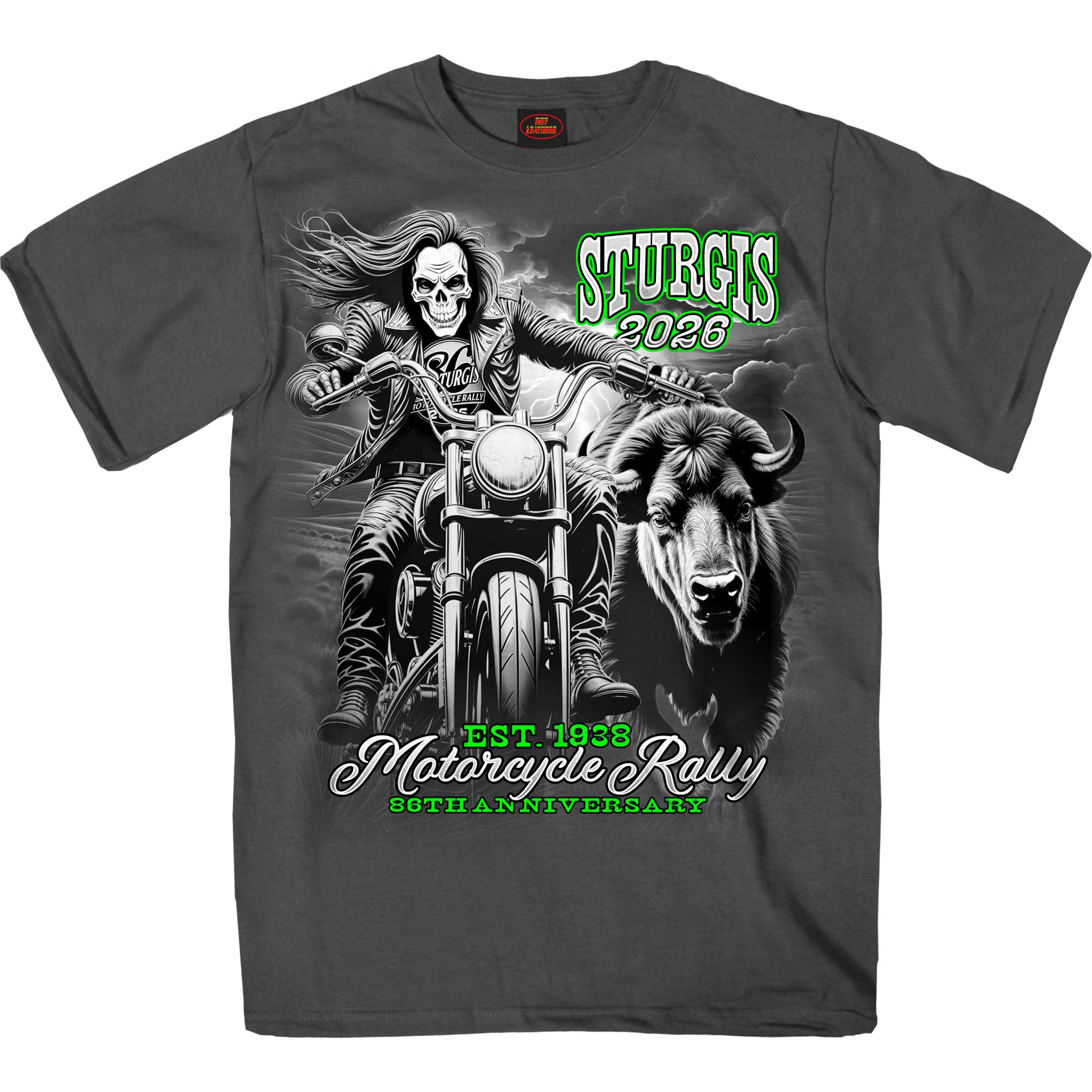 2026 Sturgis Motorcycle Rally Skull Chaser Numone Mens Charcoal T-Shirt SPB1231