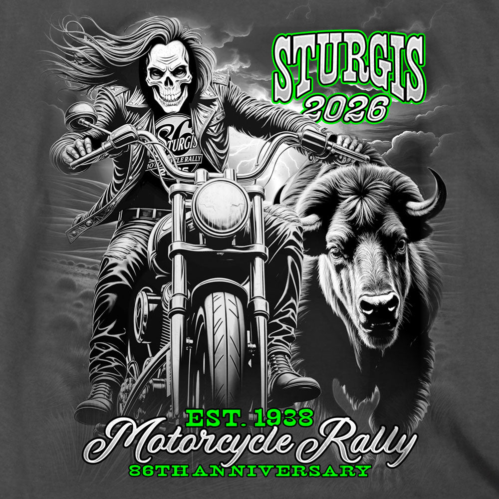 2026 Sturgis Motorcycle Rally Skull Chaser Numone Mens Charcoal T-Shirt SPB1231