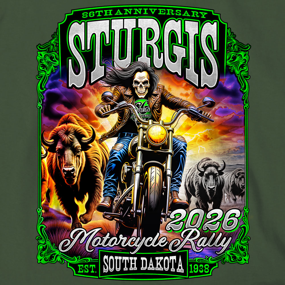 2026 Sturgis Motorcycle Rally Skull Chaser Numone Mens Military Green T-Shirt SPB1232