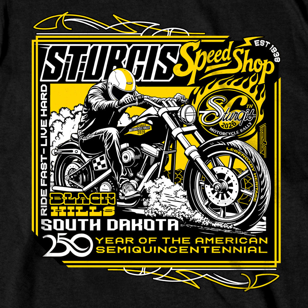 2026 Sturgis Motorcycle Rally Speed shop Mens Black T-Shirt SPB1234