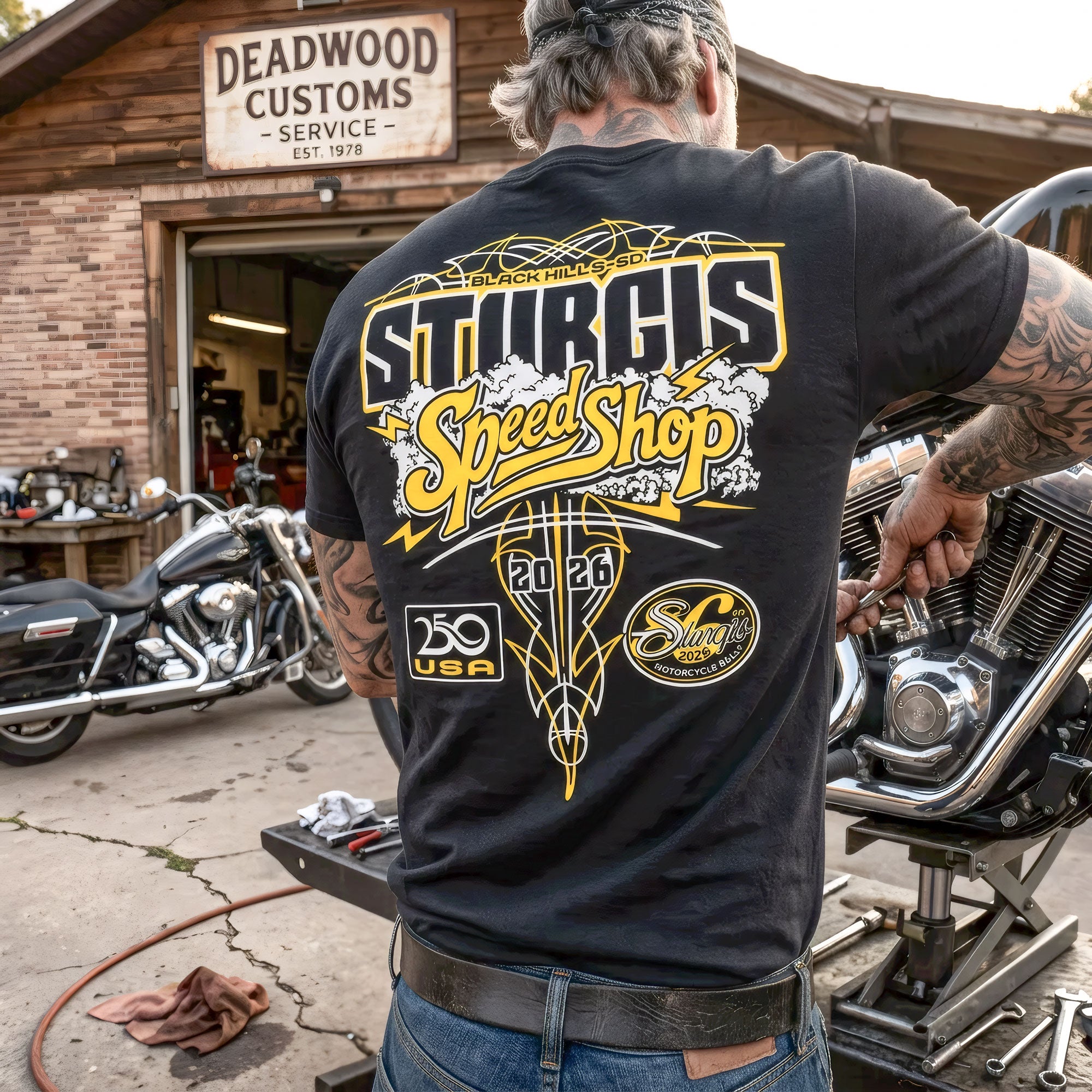 2026 Sturgis Motorcycle Rally Speed shop Mens Black T-Shirt SPB1234