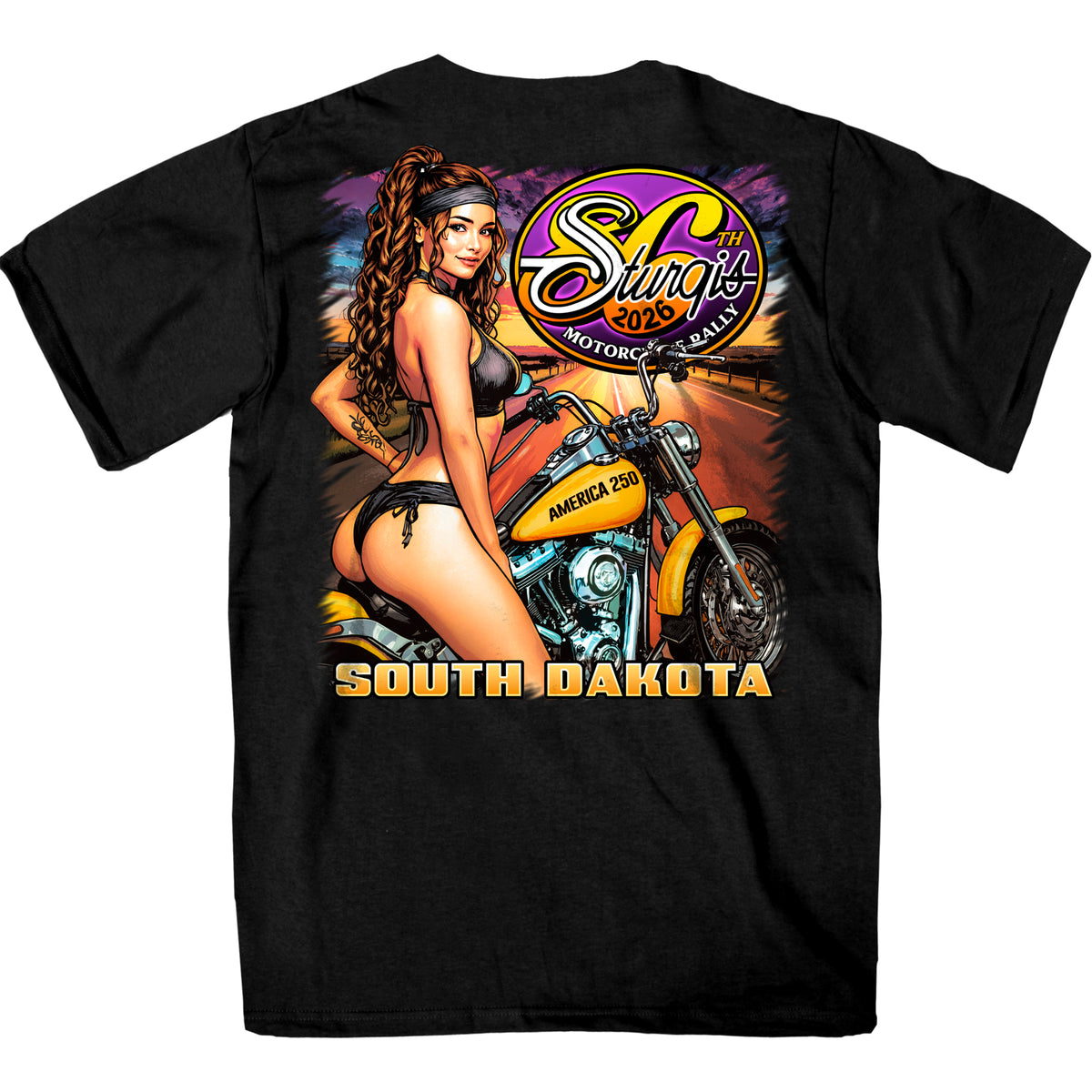 2026 Sturgis Motorcycle Rally  Pin Up Road  SS Mens Black T-Shirt SPB1250