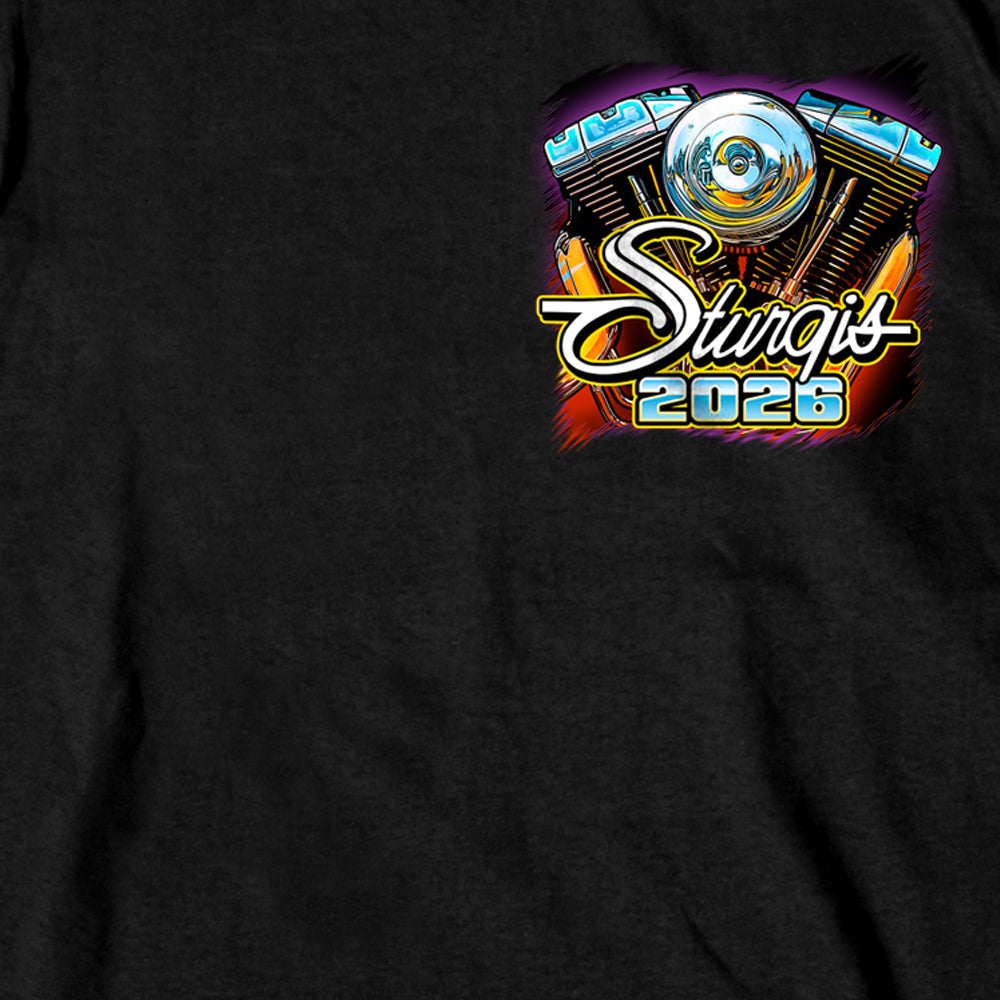 2026 Sturgis Motorcycle Rally  Pin Up Road  SS Mens Black T-Shirt SPB1250