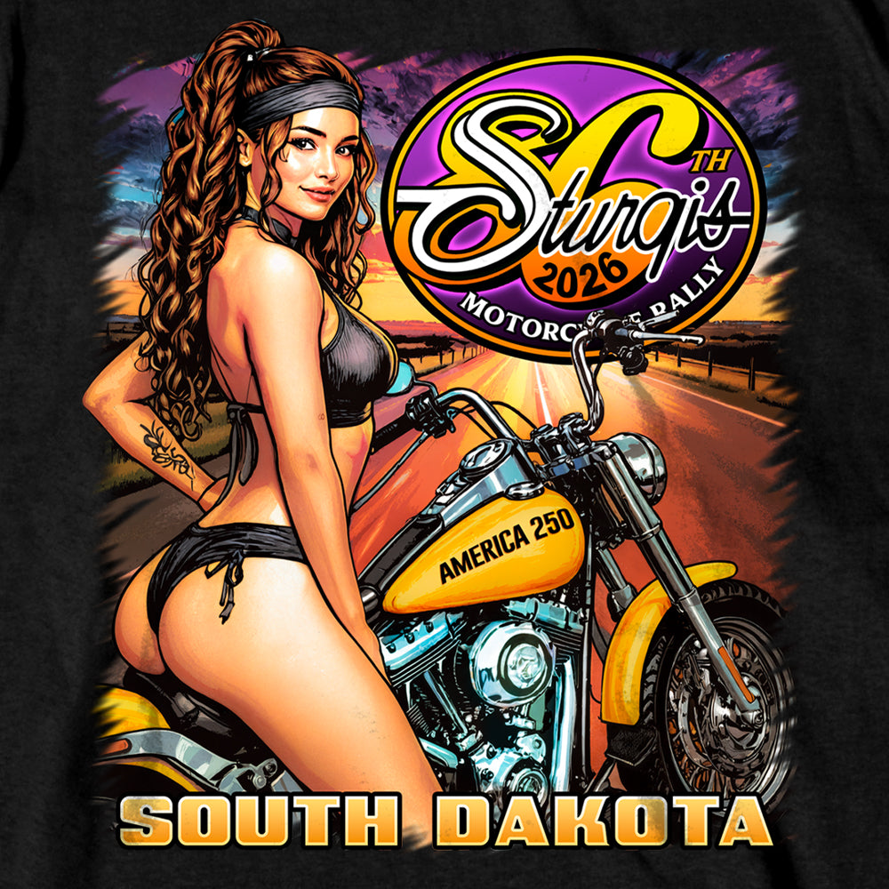 2026 Sturgis Motorcycle Rally  Pin Up Road  SS Mens Black T-Shirt SPB1250