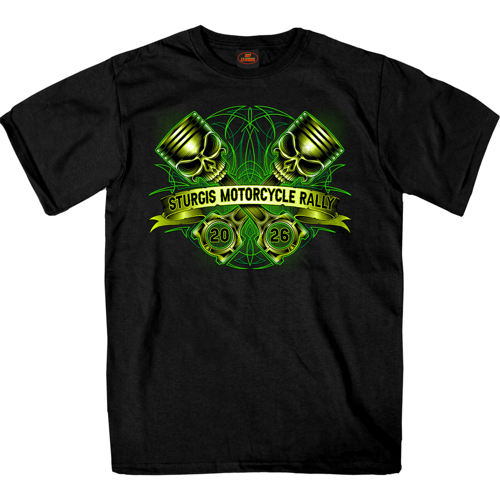 2026 Sturgis Motorcycle Rally Piston Skull  SS Mens Black T-Shirt SPB1251