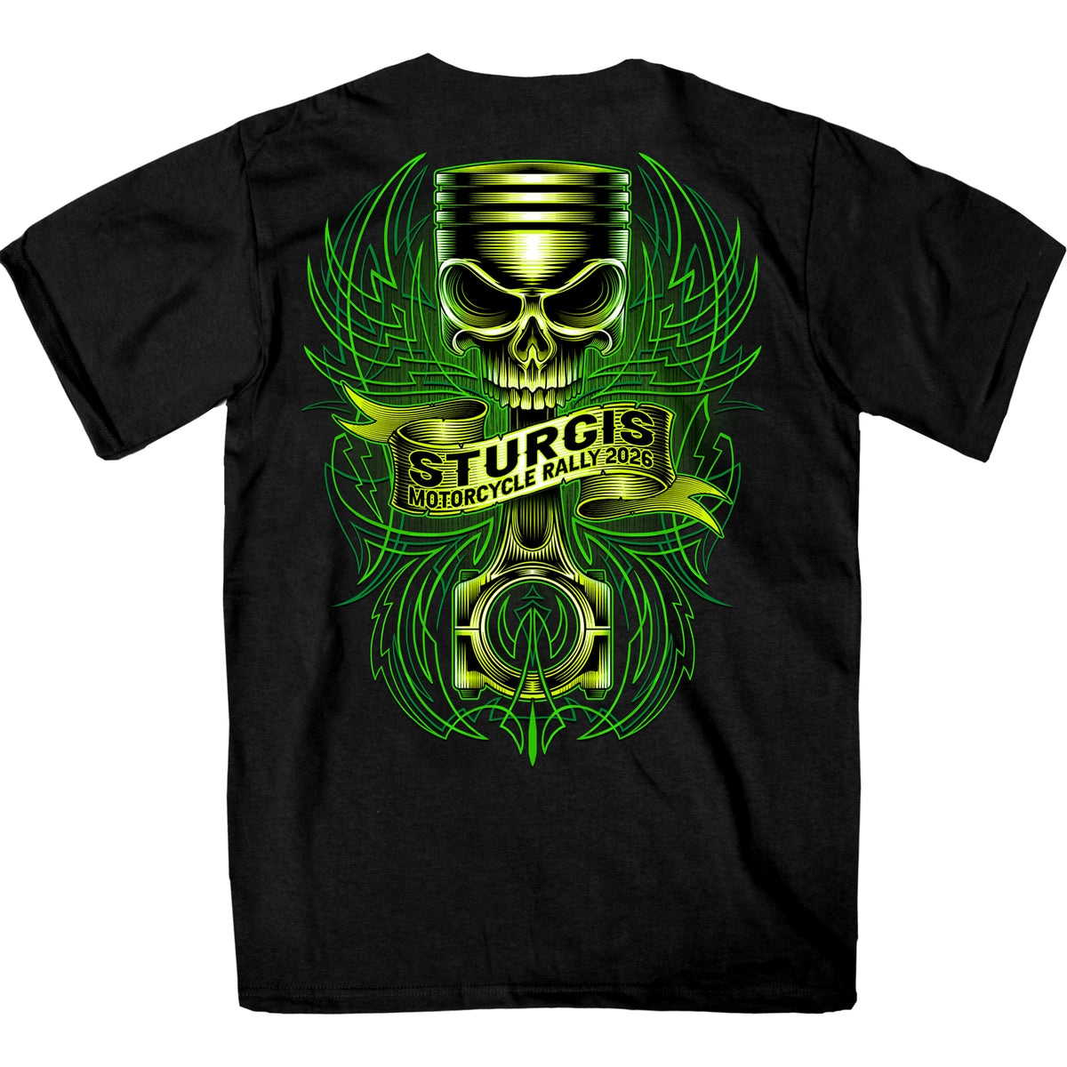 2026 Sturgis Motorcycle Rally Piston Skull  SS Mens Black T-Shirt SPB1251
