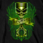 2026 Sturgis Motorcycle Rally Piston Skull  SS Mens Black T-Shirt SPB1251