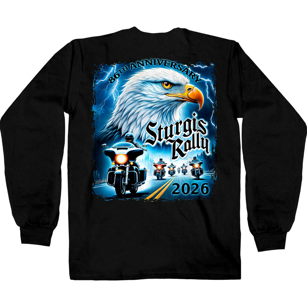 2026 Sturgis Motorcycle Rally Eagle Storm Mens Black Long Sleeve Shirt SPB2132