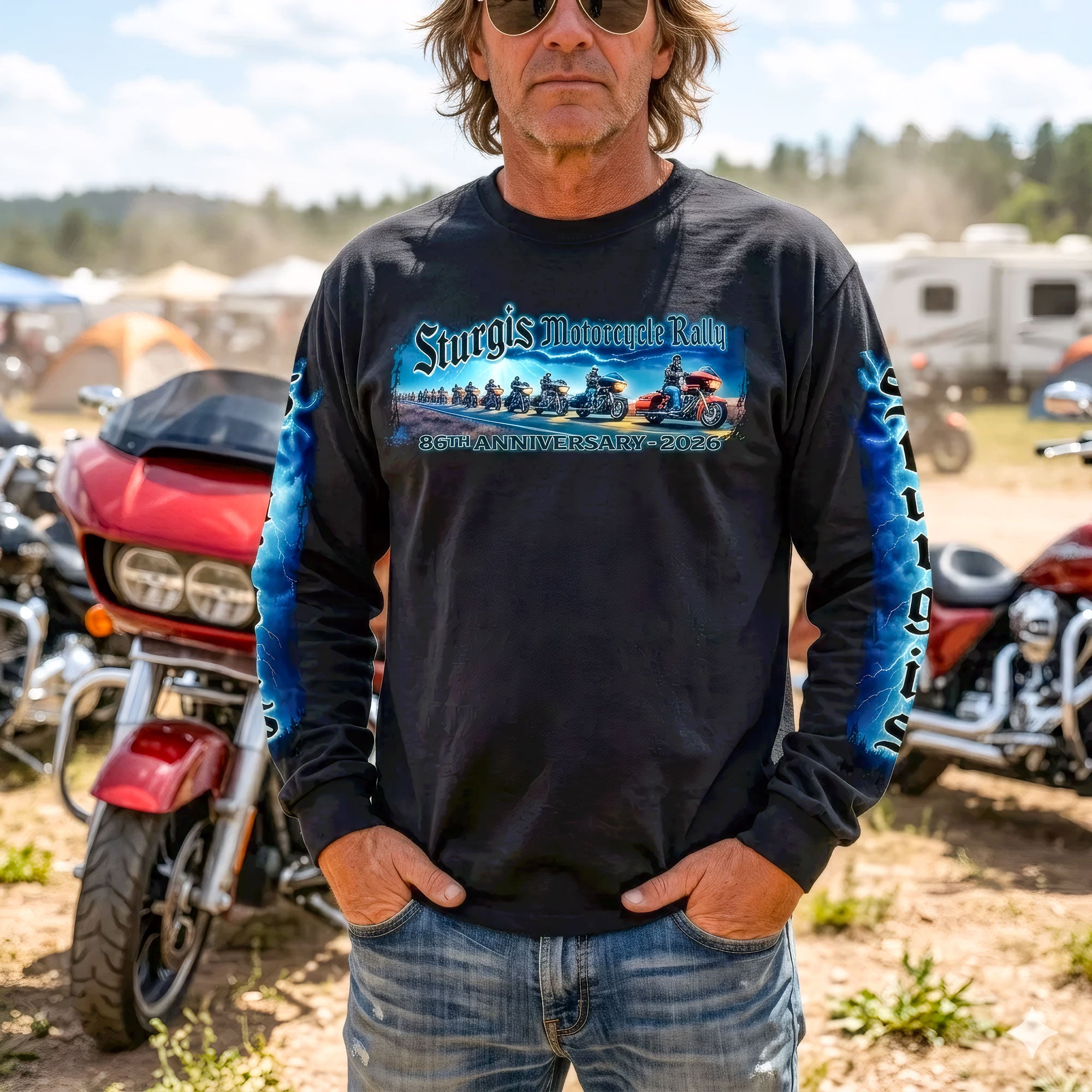 2026 Sturgis Motorcycle Rally Eagle Storm Mens Black Long Sleeve