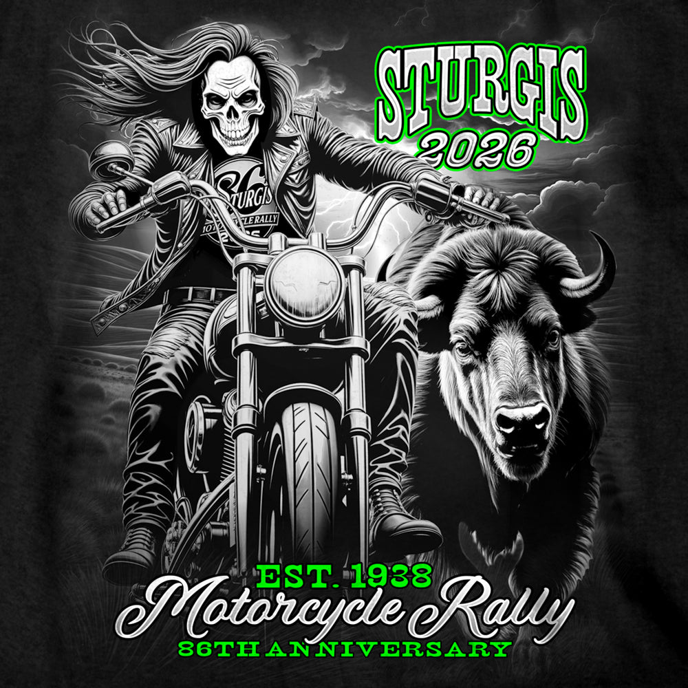 2026 Sturgis Motorcycle Rally Skull Chaser Mens Black Long Sleeve Shirt SPB2134