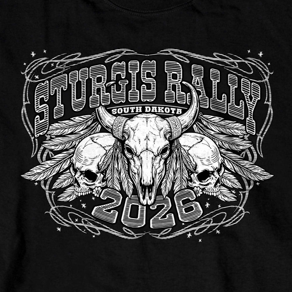 2026 Sturgis Motorcycle Rally Bison Skull Mens Black Long Sleeve Shirt SPB2135
