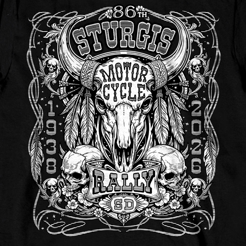 2026 Sturgis Motorcycle Rally Bison Skull Mens Black Long Sleeve Shirt SPB2135