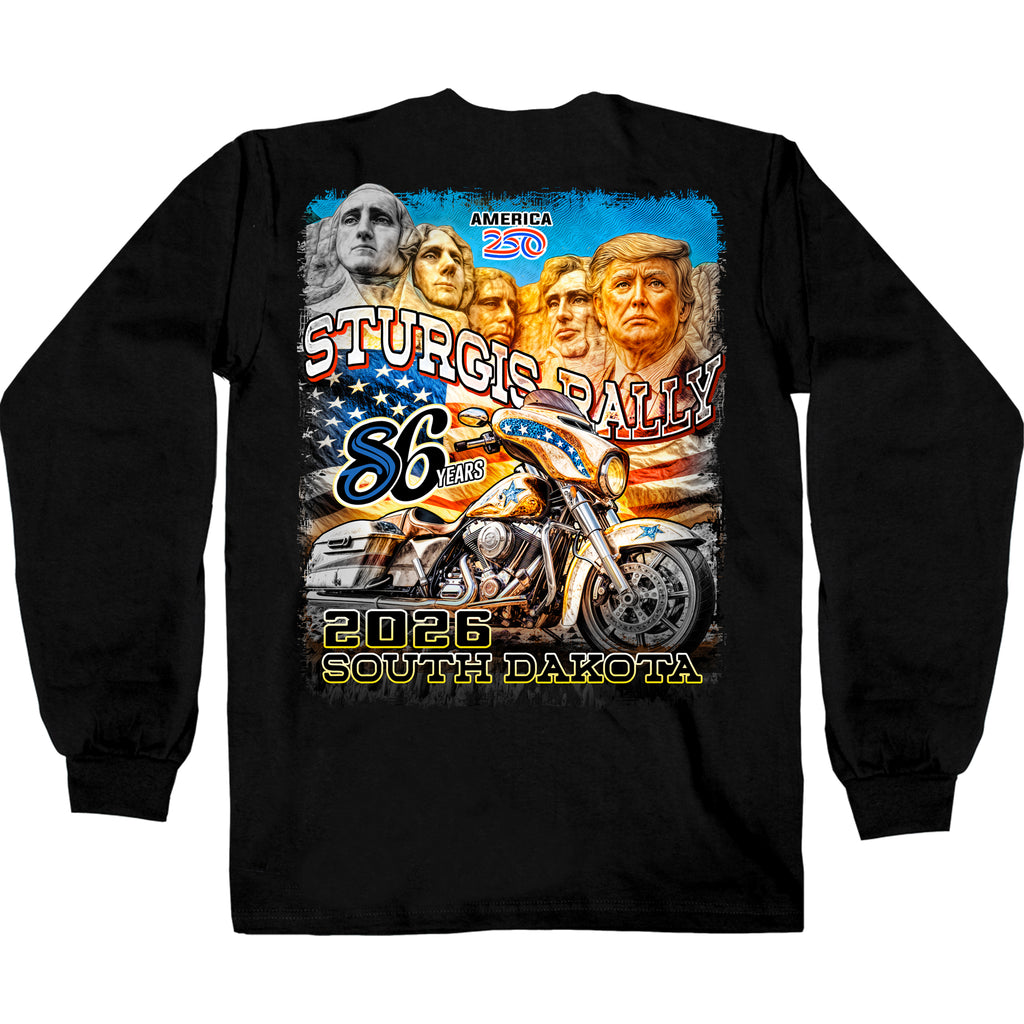 2026 Sturgis Motorcycle Rally Trumpmore Mens Black Long Sleeve Shirt SPB2138
