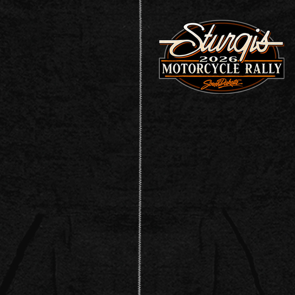 2026 Sturgis Motorcycle Rally Attractions Mens Black Zip Up Hoodie SPB4114