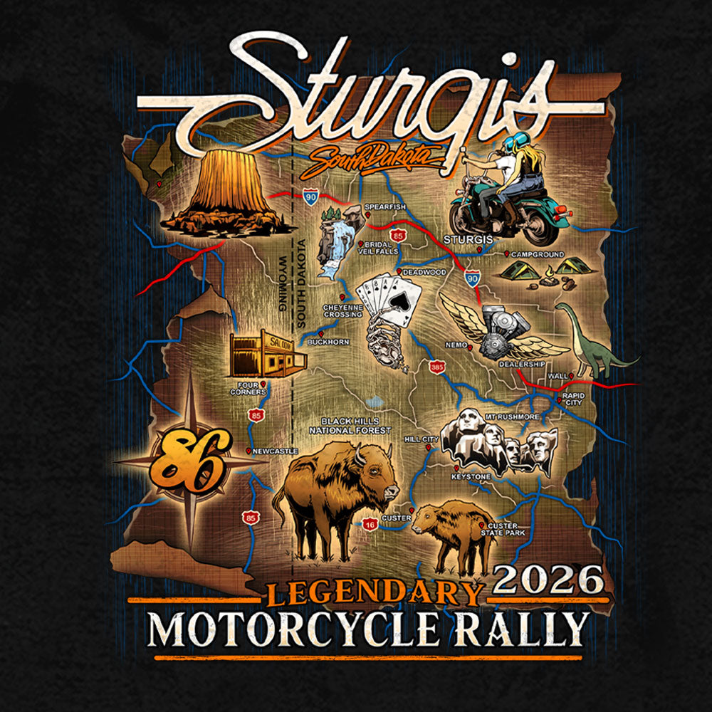 2026 Sturgis Motorcycle Rally Attractions Mens Black Zip Up Hoodie SPB4114