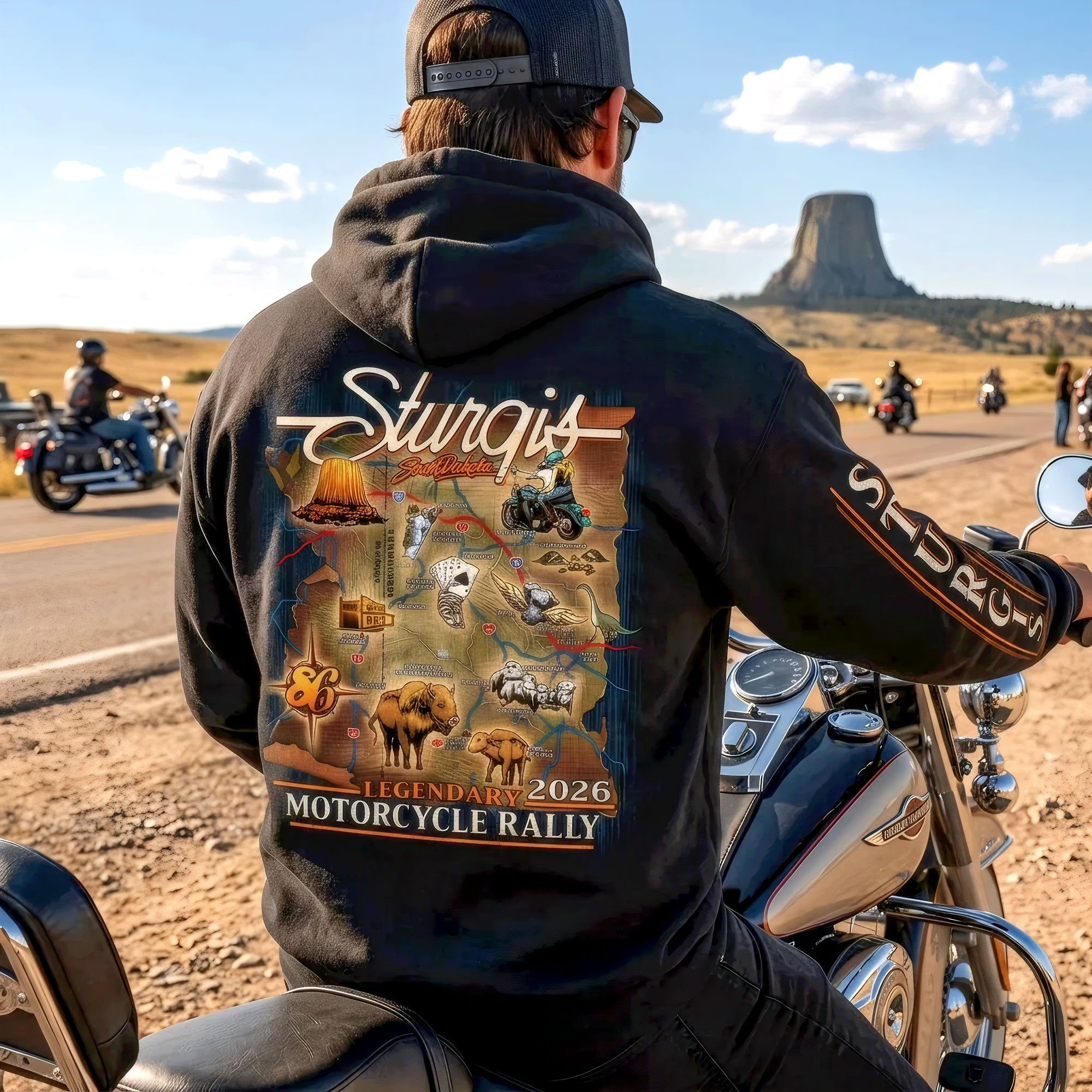 2026 Sturgis Motorcycle Rally Attractions Mens Black Zip Up Hoodie