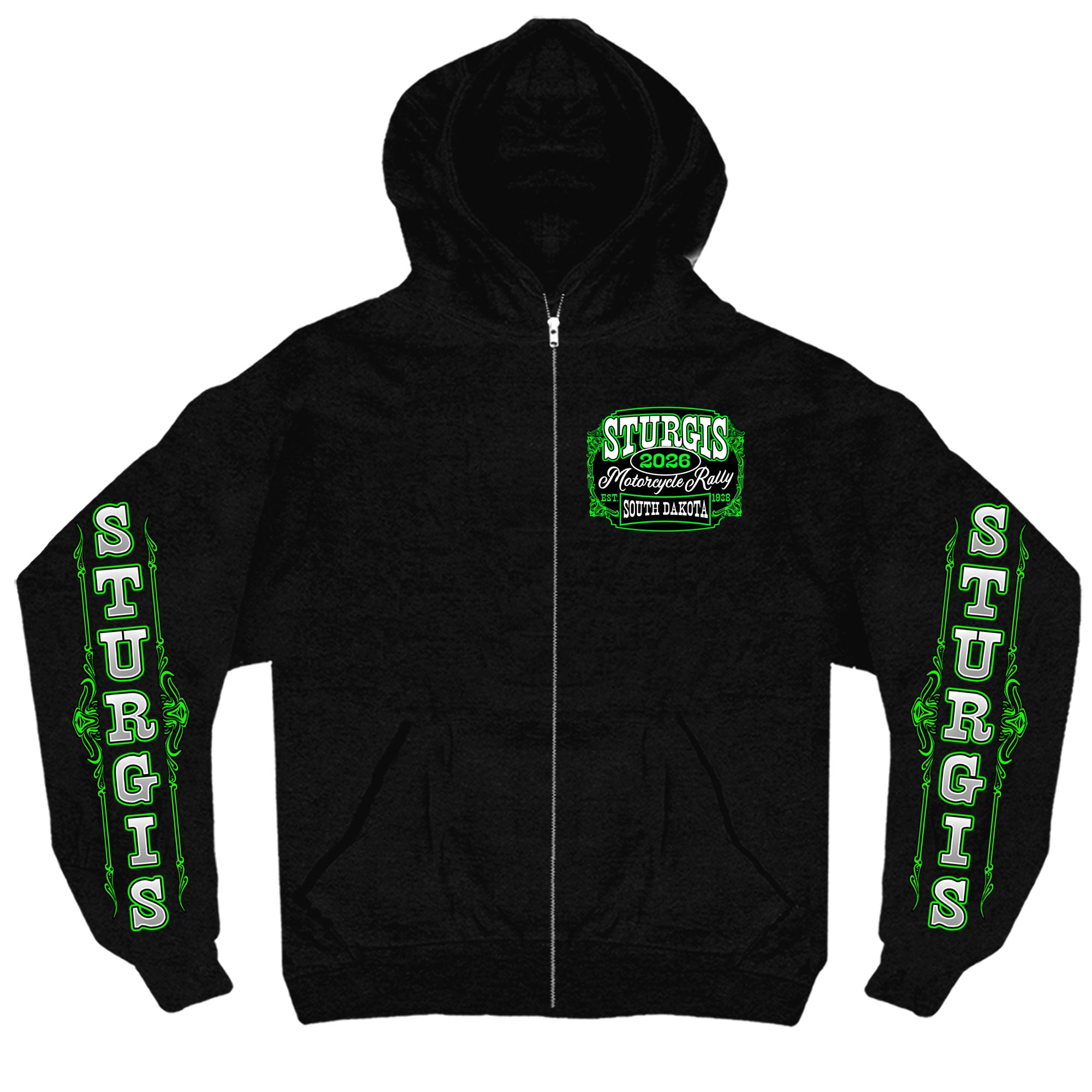 2026 Sturgis Motorcycle Rally Skull Chaser #1 Mens Black Zip Up Hoodie SPB4116