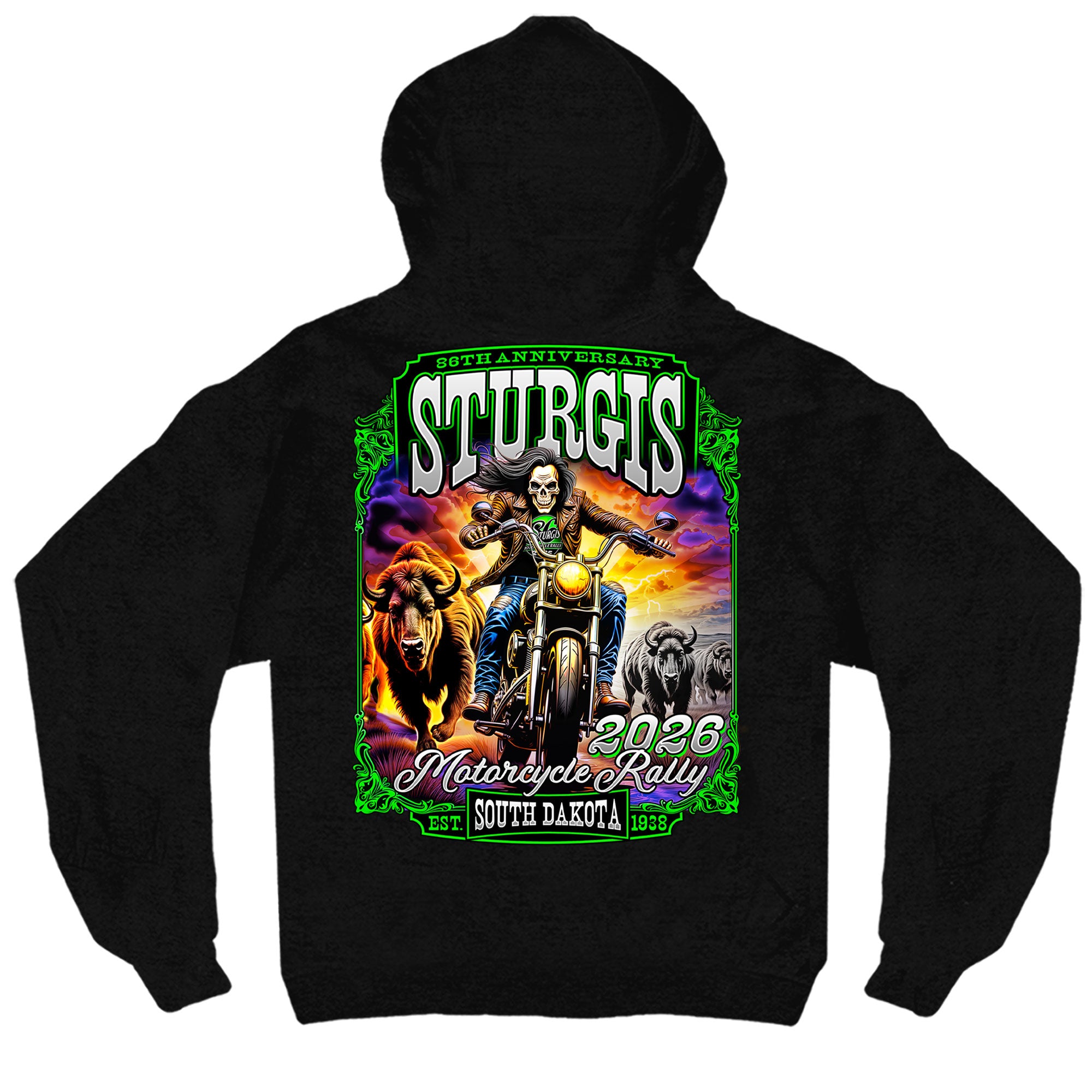 2026 Sturgis Motorcycle Rally Skull Chaser #1 Mens Black Zip Up Hoodie SPB4116