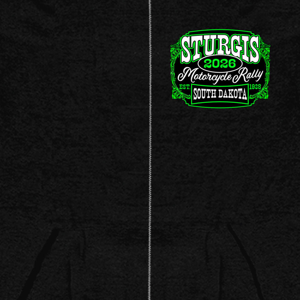 2026 Sturgis Motorcycle Rally Skull Chaser #1 Mens Black Zip Up Hoodie SPB4116