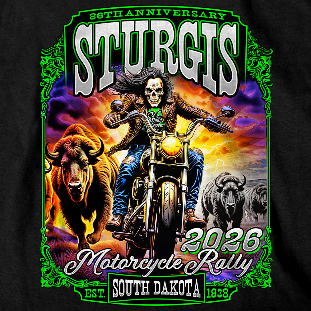 2026 Sturgis Motorcycle Rally Skull Chaser #1 Mens Black Zip Up