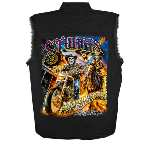 2025 Sturgis Motorcycle Rally #1 Ghost Rider  Black Sleeveless Denim