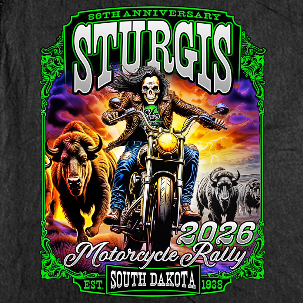 2026 Sturgis Motorcycle Rally Skull Chaser Numone Mens Black Denim Sleeve Shirt SPB5108