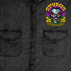 2026 Sturgis Motorcycle Rally Crazy Clown Mens Black Denim Sleeve Shirt SPB5109