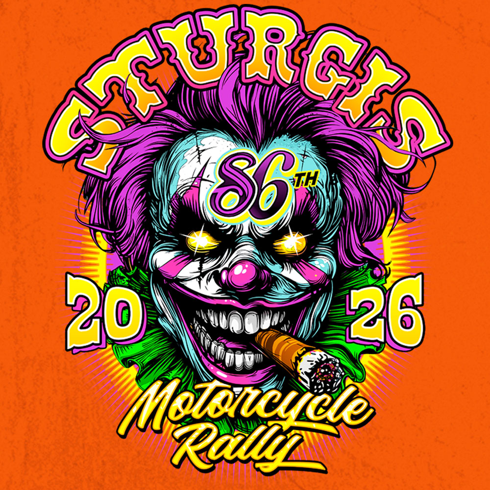 2026 Sturgis Motorcycle Rally Crazy Clown Mens Orange Denim Sleeve Shirt SPB5110