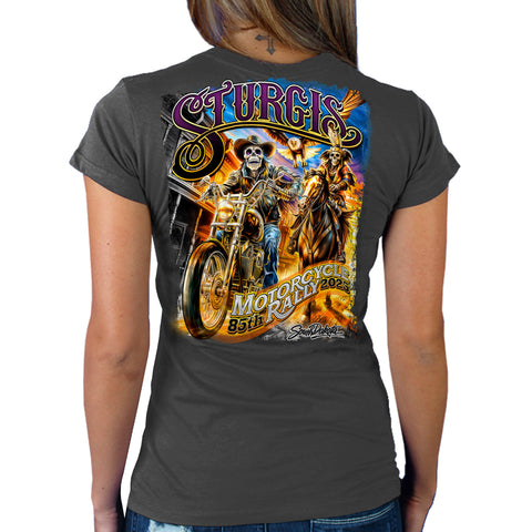 2025 Sturgis Motorcycle Rally #1 Ghost Rider  Charcoal Ladies Tee