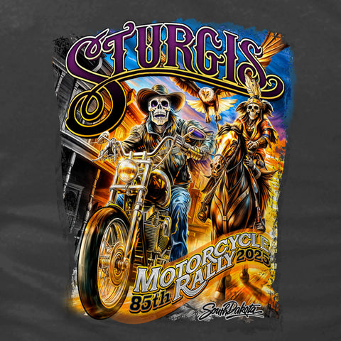 2025 Sturgis Motorcycle Rally #1 Ghost Rider  Charcoal Ladies Tee