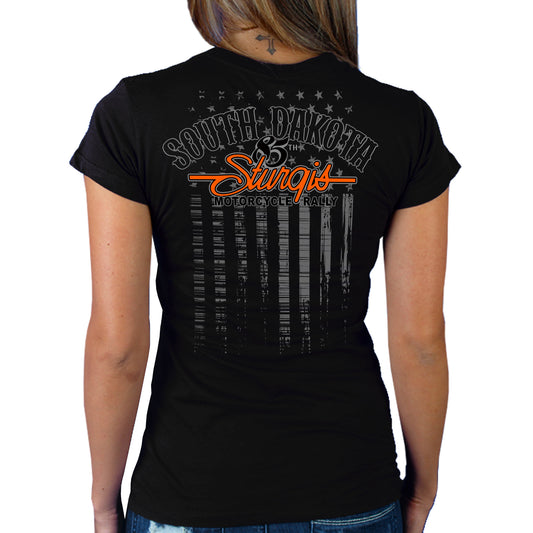 2025 Sturgis Motorcycle Rally Skeleton Hands Black Ladies Tee