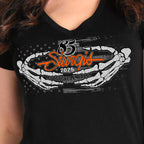 2025 Sturgis Motorcycle Rally Skeleton Hands Black Ladies Tee
