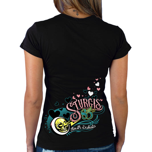 2025 Sturgis Motorcycle Rally Pink Lady Black Ladies Tee