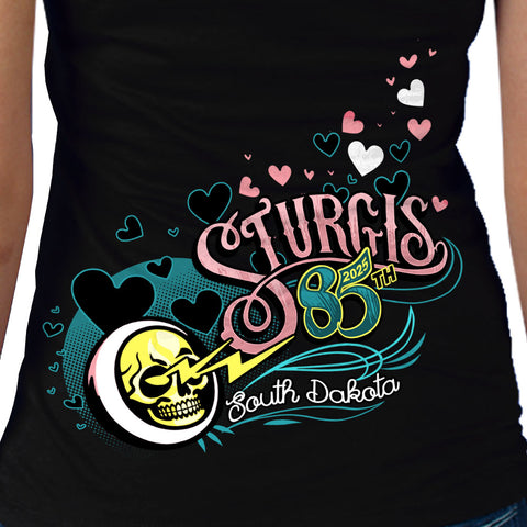 2025 Sturgis Motorcycle Rally Pink Lady Black Ladies Tee