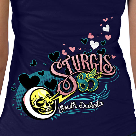 2025 Sturgis Motorcycle Rally Pink Lady Navy Ladies Tee