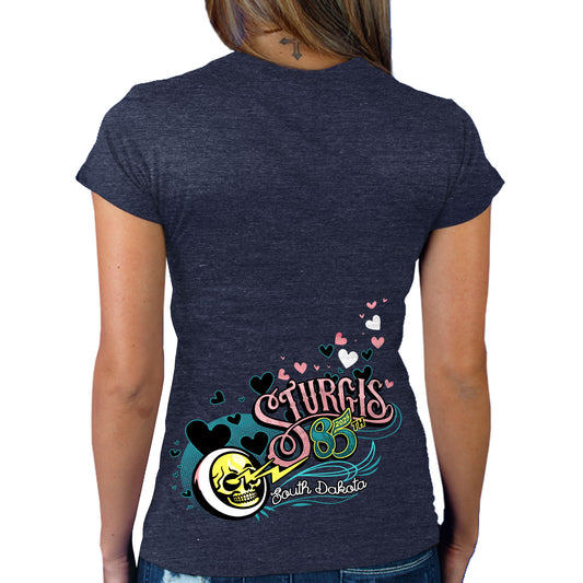 2025 Sturgis Motorcycle Rally Pink Lady Heather Blue Ladies Tee