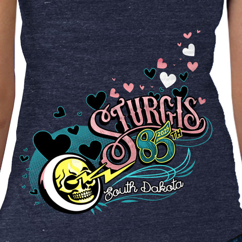 2025 Sturgis Motorcycle Rally Pink Lady Heather Blue Ladies Tee