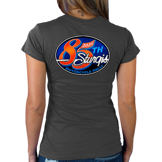 2025 Sturgis Motorcycle Rally Rally Logo Charcoal Ladies Tee