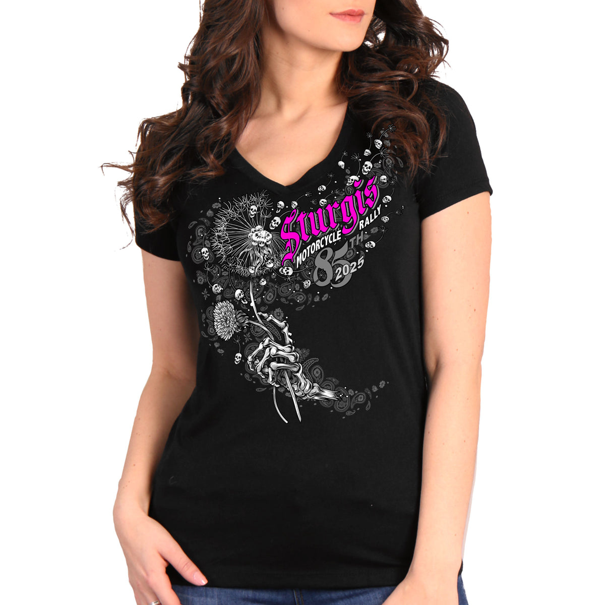 2025 Sturgis Motorcycle Rally Dandelion Black Ladies Tee