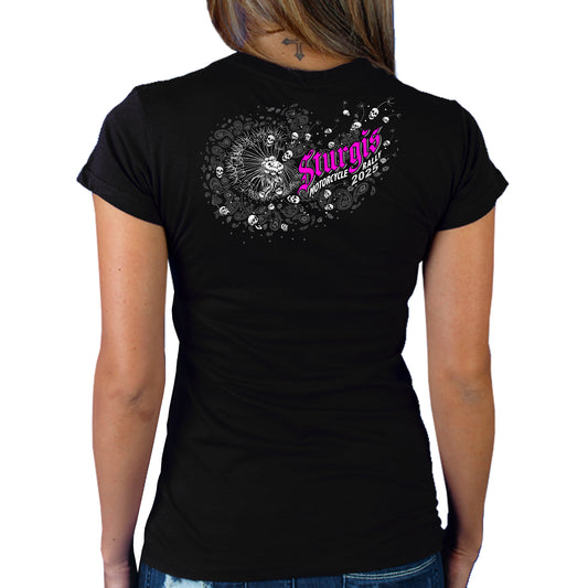 2025 Sturgis Motorcycle Rally Dandelion Black Ladies Tee