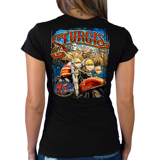 2025 Sturgis Motorcycle Rally Rushmore Black Ladies Tee