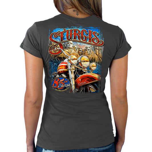 2025 Sturgis Motorcycle Rally Rushmore Charcoal Ladies Tee