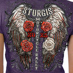 2025 Sturgis Motorcycle Rally Leather Wings Purple Ladies Tee