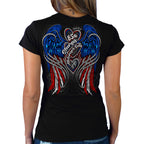 2025 Sturgis Motorcycle Rally Flag Heart Angel Black Ladies Tee