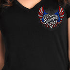 2025 Sturgis Motorcycle Rally Flag Heart Angel Black Ladies Tee